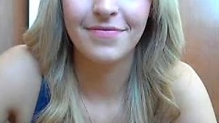 Pale blonde teen in black lingerie masturbates in bedroom