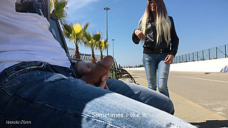 Girl Was Surprised to See Guy Jerking off Dick in the Park and Help Him Cum