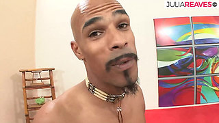 Hot ebony babe sucks a huge black cock the gets fucked to a mouth cumshot