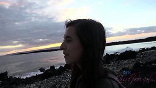 Lovely Amateur teen brunette masturbating outdoor