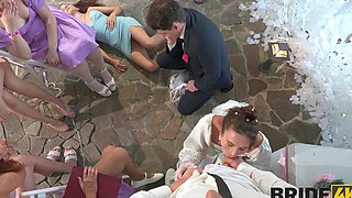 Two girls, Jane White and Arty Cheys, are having fun with some guys