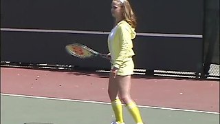 Little April touching herself after sweaty tennis play