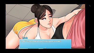 Big booty babe tackles house chores while playing hentai games