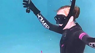 Underwater Wetsuit Dominatrix Tease in Heels