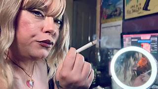 Smoke In The Mirror - Beautiful Blonde Cougar Tina Snua Smoking 1 cigarette With Lots Of Smoke -  Smoker