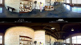 Sexy In Yellow 360º - Virtual Reality Striptease With Big Tits Brunette Babe