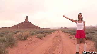 Hitchhiker Amber Rayne Bound & Fucked Rough in Desert Threesome BDSM