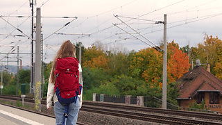 sweet girl with puffy nipples showing her breasts and pussy in public