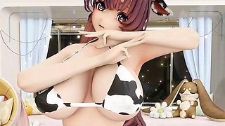 Frieren shows off in cowgirl outfit while dancing to Yaosobi with big breasts in this hentai MMD
