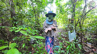 Thai girls walking in the forest stop by to each other. Before picking mushrooms Thai Audio4K