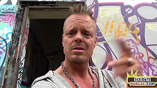 Pulled horny slut cockbouncing outdoor