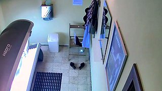 Busty MILF masturbates in solarium