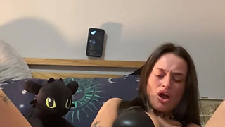 Thick tattooed slut gets teased and stretched with fingers and a thick dildo