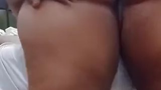 Ebony BBW with thick ass claps her hands and spreads her pussy