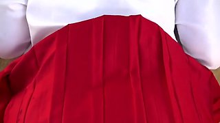 Busty girl in uniform got cum all over her skirt after sex POV