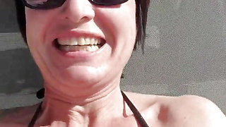 Julie sunbathes naked and has orgaamus