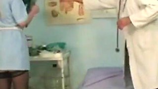 Very horny blonde nurse with big tits gets fucked by the gynecologist