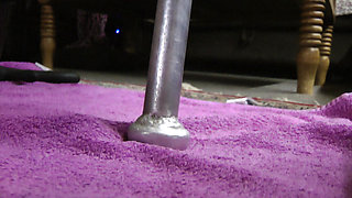 Blonde masturbates with a long dildo fucks both holes with long dildos