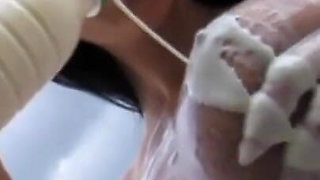 Brunette with perfect boobs having fun