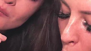 Two Bitches Maria Gail and Victoria Wet Give Double Blowjob While Smoking in POV