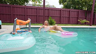 Bubble Butt Blonde in Bikini Harley King - Tighted, Spanked and Used Outdoors by the Pool - Harley king