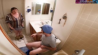 Stepmom caught her stepson masturbating and joins in!