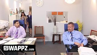 Office Orgy: Horny Stepdads Swap Teen Stepdaughters for Wild Foursome
