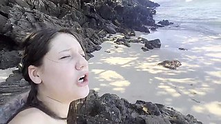 Charming Slim Brunette Porn-star Has Fun With Her Devoted Fan On the Beach