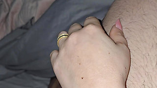 Step mom hand want to handjob step son dick in erection