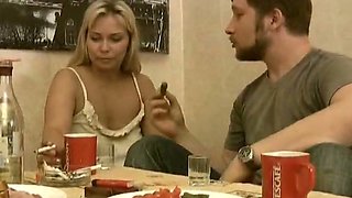 Good looking blonde gets her huge succulent tits fondled by her lover