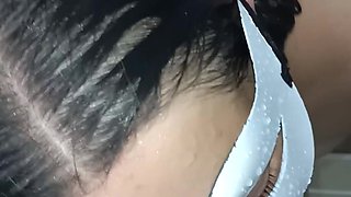 Golden Shower and Cum on Cheating Wife in the Shower, She Gets Horny While Shaving Her Pussy and Ass.