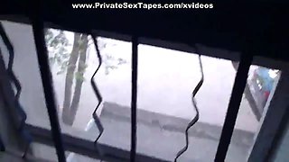 Cute amateur shows ass in porch and continues with home sex