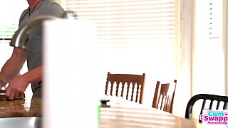 Petite Stepsisters Double Team Stepbro Cock For Hot Cumshot Swap