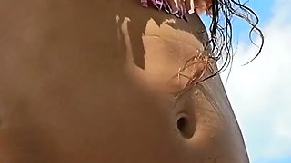 Sexy Hairy MILF Shows Pussy and Asshole and Pisses on Public Beach