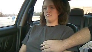 Girl orgasms while made to get naked in car in public