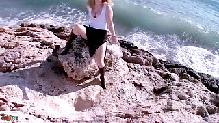 Calia-b Hot Young Blonde with Big Boobs Calia B Stripping by the Sea