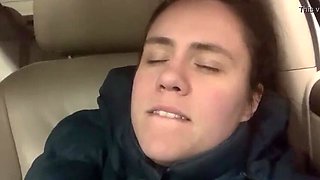 Hot Brunette MILF Masturbates & Cums Hard in Car - Public Sex Agony
