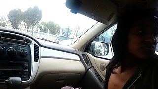 Lustful ebony lady sucks and fucks a black dick in the car
