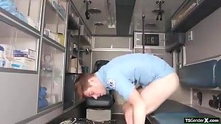 Trans nurse Bailey Archer milking off fucking partner in ambulance
