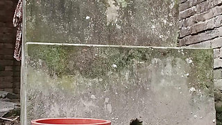 Bengali Village Girl Showering Outdoors Real Scene