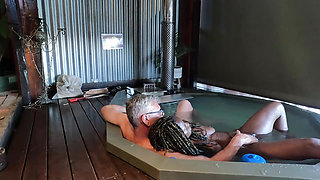Ebony MILF Gets Her Ass Eaten and Pussy Fingered in a Hot Tub
