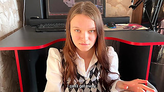 Stepdaughter Prevents Stepfather Play a Computer Game. but She Sucks Dick Well with a Swallow Part 1