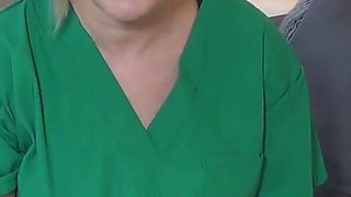 Nurse tries on exam gloves