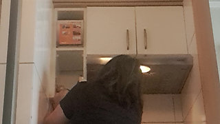 milf washing dishes in panties
