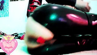 Latex slut solo anal masturbation