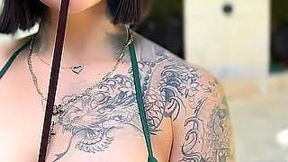 Pequitas Is a Sexy and Tattooed Mexican Woman Who Seduces Brian Evansx in the Pool Until She Fucks Him