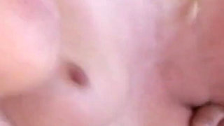 The blonde stops cleaning the house when her grandson arrives and starts showing herself to penetrate her