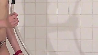 Underwater Facesitting, Female Studen Scrubs Tutor in the Bathtub with a Scrub Brush and She Submerges Tutor by Pussy and Ass