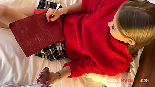 Ignoring Handjob for Christmas from a tight pussy hot cute small tits petite girl with lots of cum