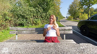 blonde gets it publicly at the rest area